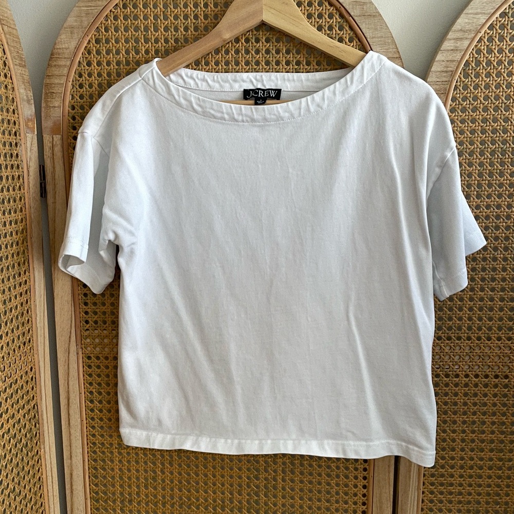 J. Crew Mariner Cloth boatneck short sleeve white t shirt cotton Small